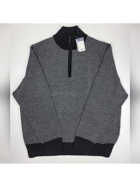 NEW Daniel Cremieux 100% Merino Wool Herringbone 1/4 Zip Sweater Men's XL Black